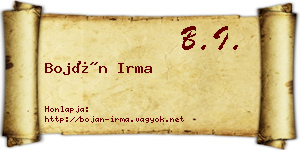 Boján Irma névjegykártya
